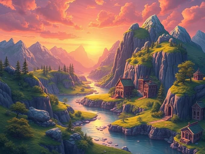 illustrate environments landscapes board game concept