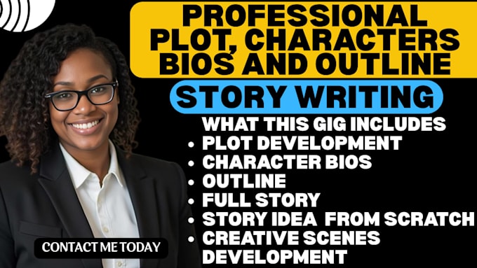 write the plot, characters bios and outline for your story