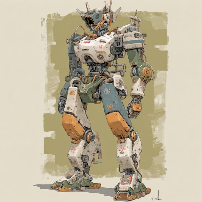 draw amazing character mecha robot illustration