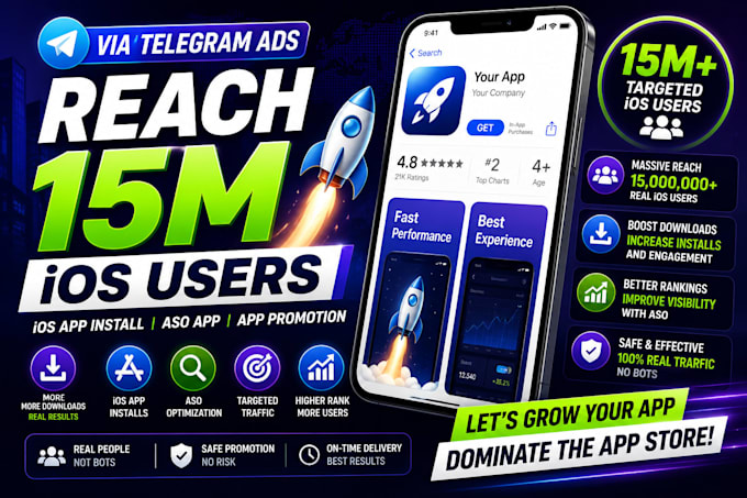 reach 15m ios users via telegram ads get ios app install, aso app, app promotion