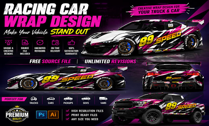 design a professional racing car wrap and livery