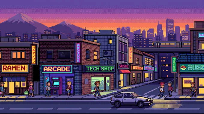 draw pixel art scene and background for your game