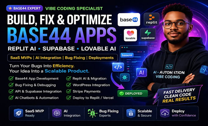 base 44 webapp, base 44 expert, fix base 44 bugs, deploy base 44 app, stripe