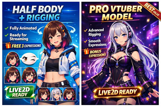 design and rig vtuber live2d model anime art style