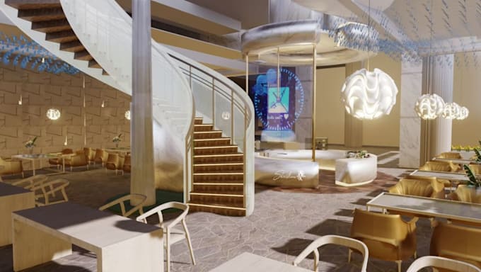 create 3d restaurant interior café bar coffee shop night bar pub rendering