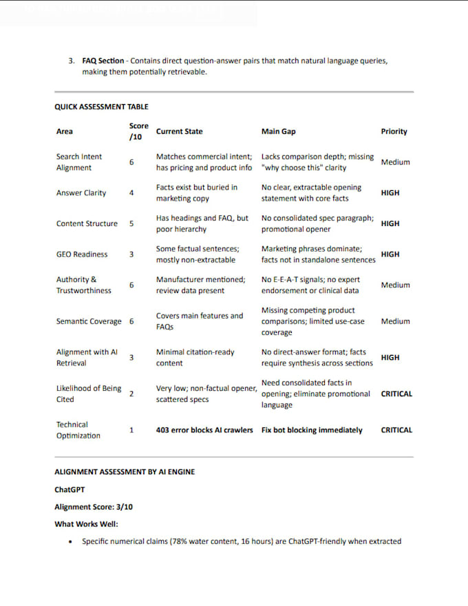 do a GEO audit for ai visibility and search readiness