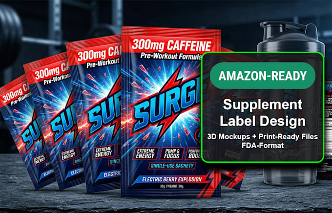 design amazon ready supplement packaging and label with 3d mockup