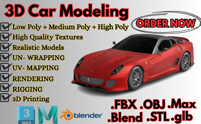 create realistic 3d car modeling rendering and game ready vehicle design