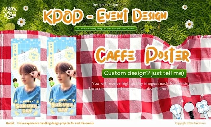 design handbanner, cupsleeve, sticker, etc for kpop event