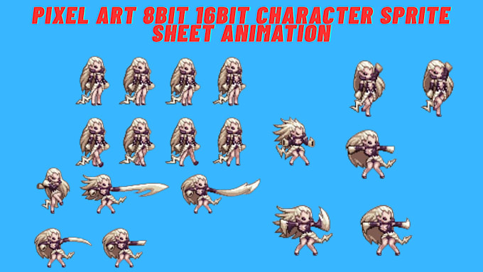 create 8bit 16bit pixel art character sprite sheet animation rpg game assets