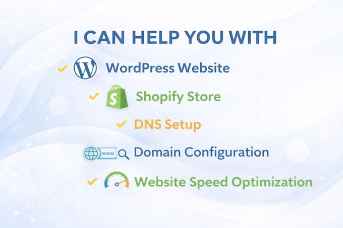 build wordpress website, shopify store and setup domain dns