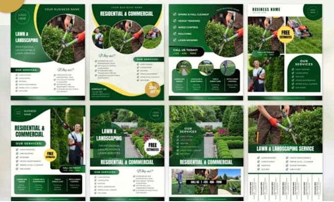 design lawn care landscape agriculture logo flyer mock up