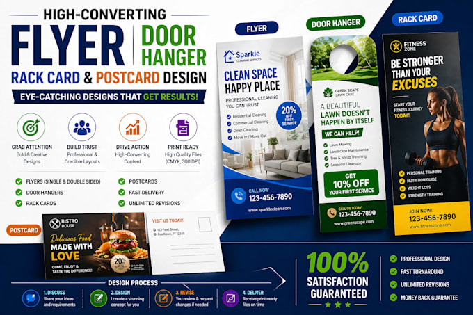 design high converting flyer, door hanger, rack card and postcard