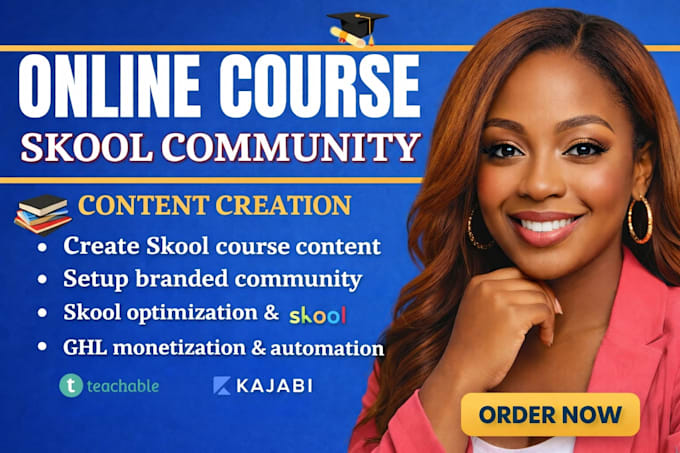 skool community setup with full branding, create skool online course content