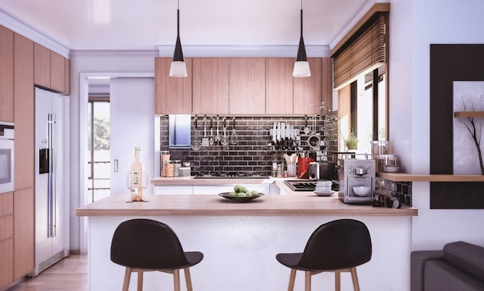 do interior design, kitchen design, 3d remodeling and rendering kitchen interior