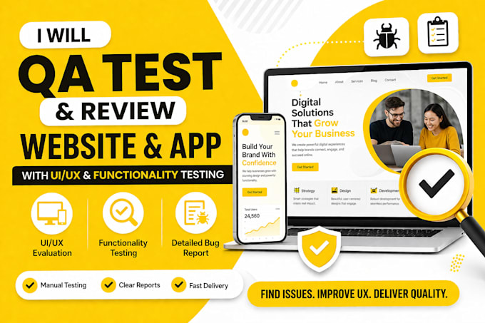 qa test and review website and app with UI UX and functionality testing