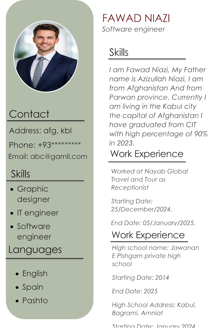 design a professional CV