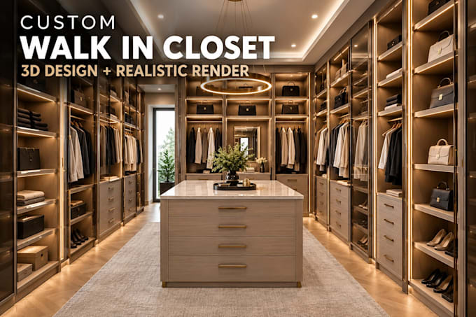 design your walk in closet and wardrobe with realistic 3d render