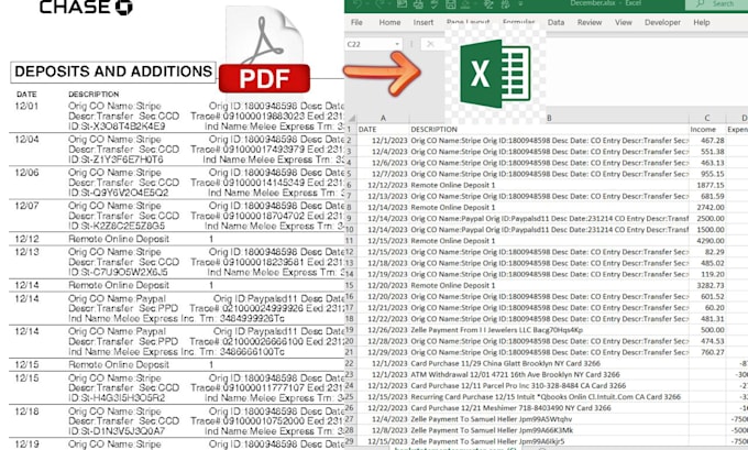 convert bank statement from PDF to CSV, excel