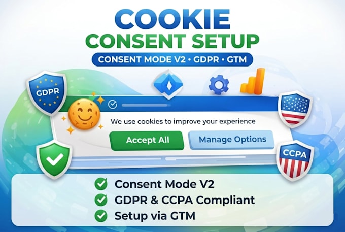 setup gdpr cookie consent, google consent mode v2, GTM and ga4