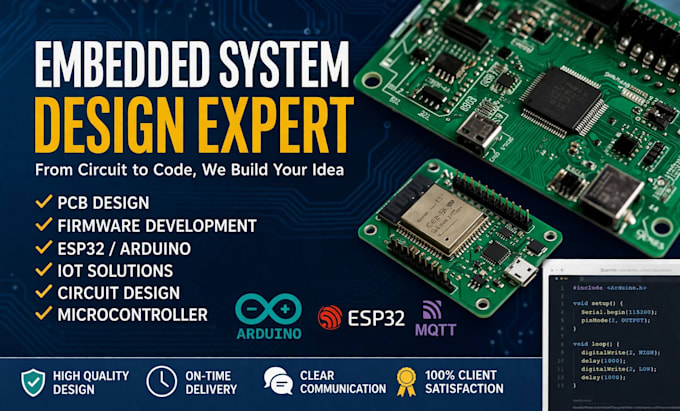 design embedded system pcb, firmware,esp32, arduino,iot,circuit, microcontroller