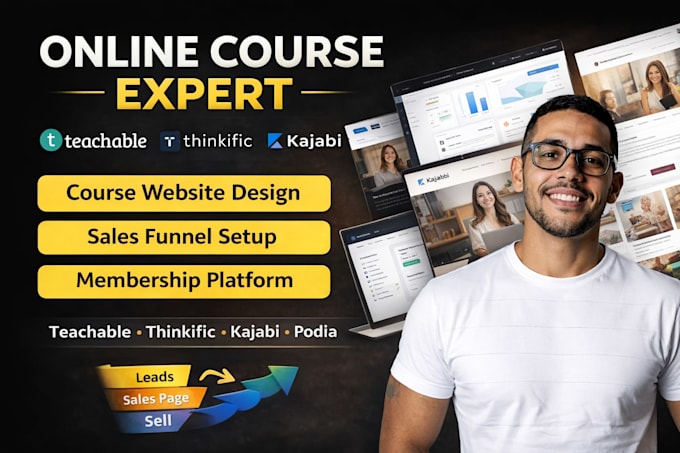 create teachable, thinkific, kajabi online course upload website, podia website