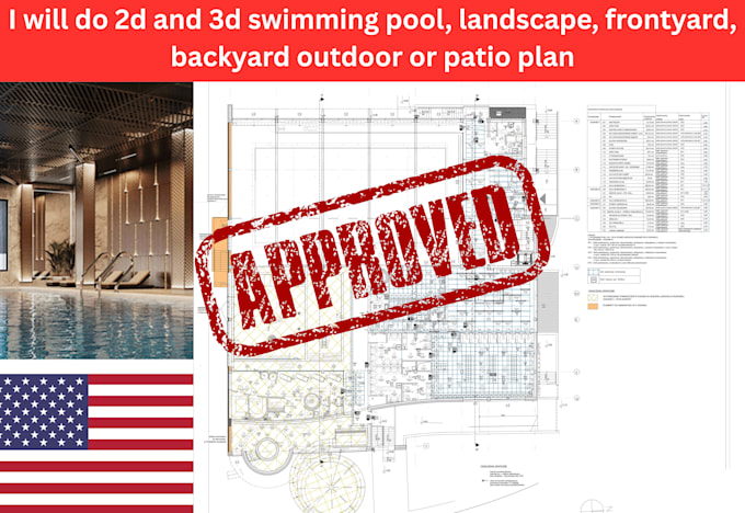 do 2d and 3d swimming pool, landscape design, frontyard, backyard and patio plan
