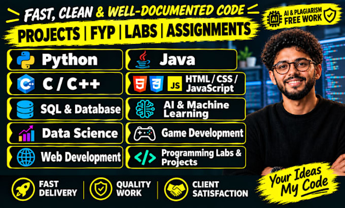 do c cpp java python sql database website programming project developer