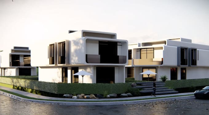 visualize modern townhouse design, residential complex, real estate property,dwg