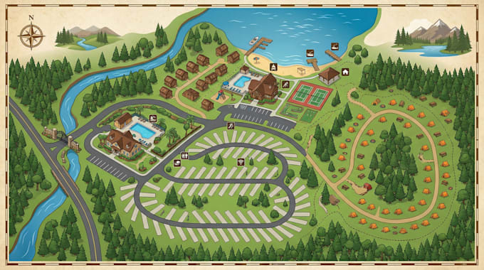 create 2d, 3d vector map, rv park map, campground map, resort map and site plan
