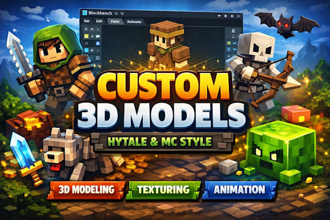 create custom hytale 3d models mc model with texture and animation in blockbench