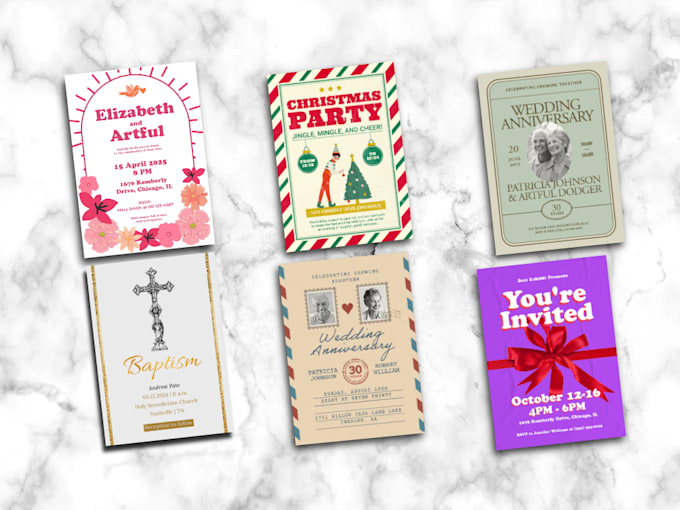 design invitations for wedding, birthday, baptism, or gala