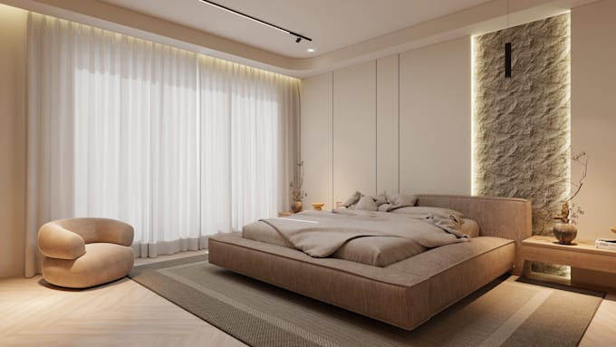 modern bedroom interior design and 3d rendering