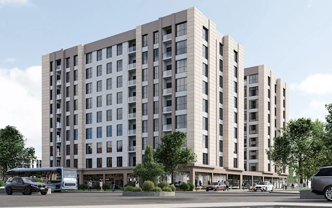 3d apartment building project, architectural rendering for real estate,3d design