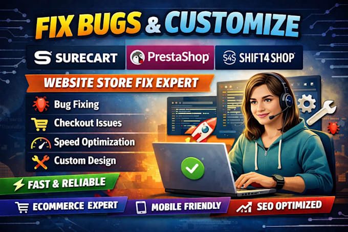 customize fix bugs surecart prestashop shift4shop website store