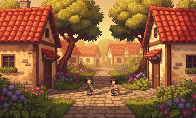 create your pixel art background scene landscape and illustration