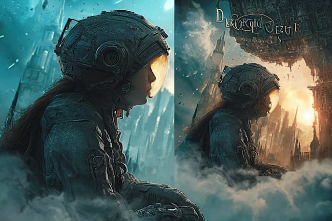 design a cinematic sci fi or epic fantasy book cover