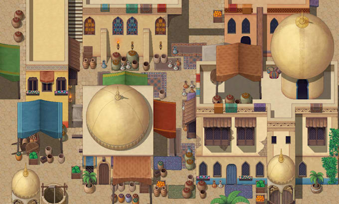 create 2d top down pixel art tileset, rpg map, game assets props backgrounds