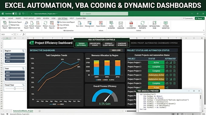 create excel spreadsheets, dashboards, formulas, and automation