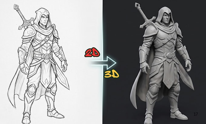 convert your 2d character design into 3d model from 2d character art