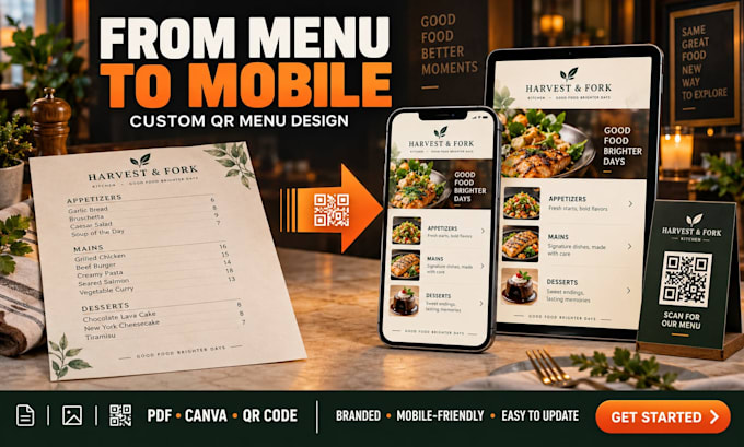 design a modern qr code menu, mobile restaurant menu design, digital menu design