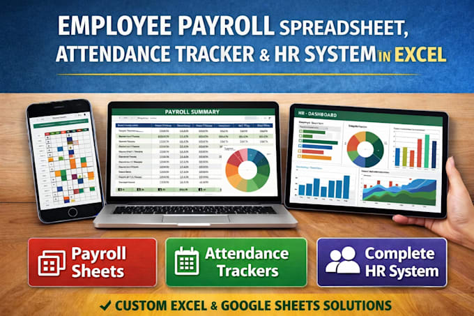 create employee payroll spreadsheet, attendance tracker and HR system in excel
