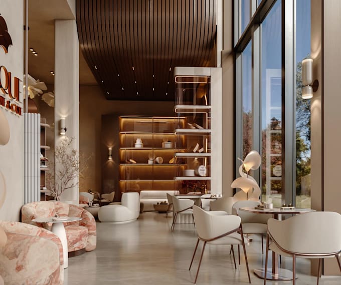 redesign restaurant interior,retail space render,coffee shop,reception 3d visual