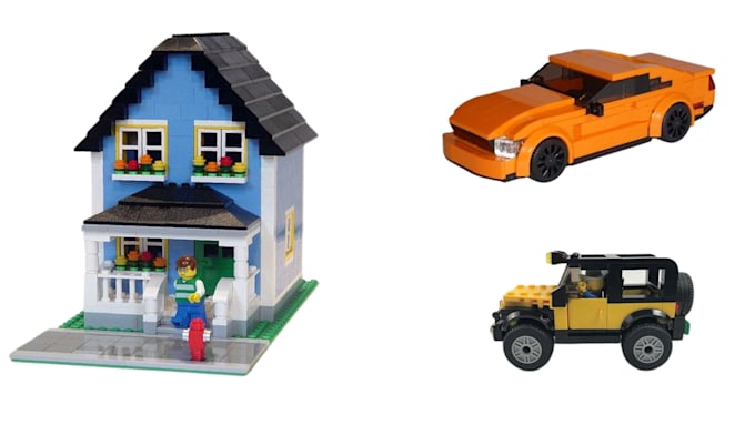 design lego minifigure, cars, bike, toy with XML parts list and printable file