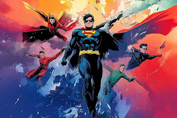 design original superhero comic characters and scenes