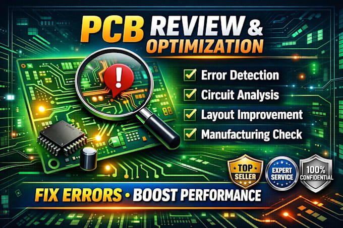 review your pcb schematic and pcb layout for errors and optimization