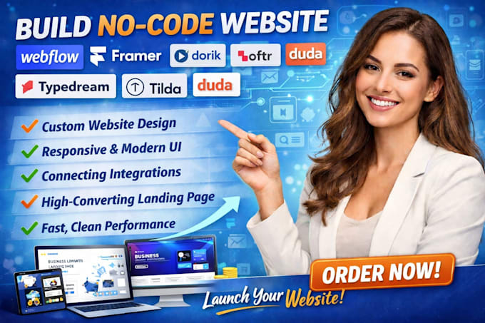 build no code website using webflow framer dorik softr typedream tilda duda