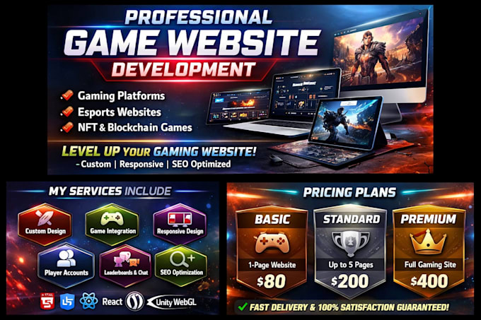 develop gaming website, esports website, gaming platform, portal website, unity