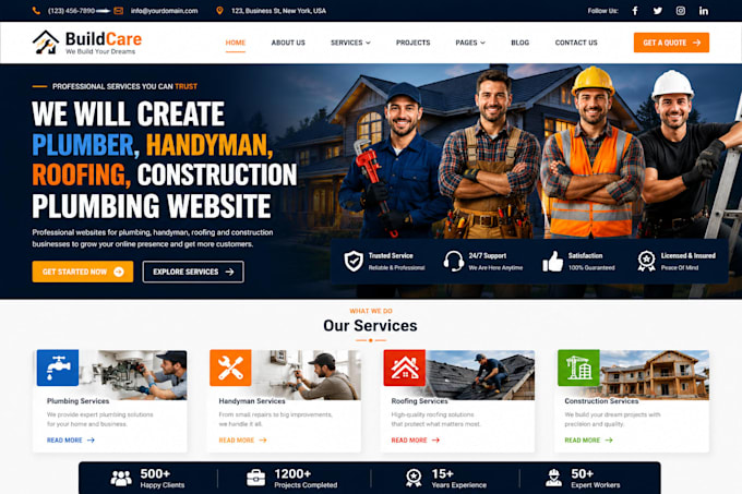 create plumber, handyman, roofing, construction, plumbing website