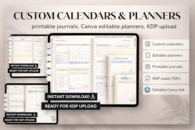 design custom calendar, canva editable planner, printable journal kdp upload pdf